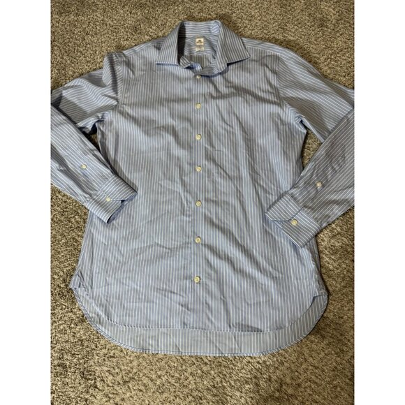 Peter Millar Dress Shirt Men’s 15.5L Blue White Stripe Long Sleeve Button Front - Picture 1 of 6